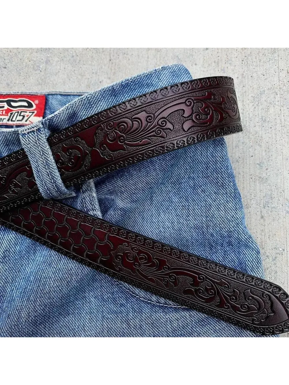Chinese Dragon belt buckle dark brown belt. 47 inches length